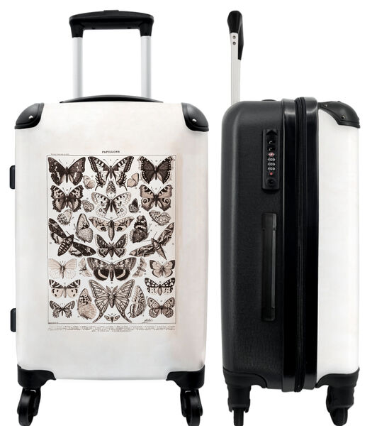 Handbagage Koffer met 4 wielen en TSA slot (Vintage - Vlinder - Insecten - Zwart wit - Adolphe Millot)