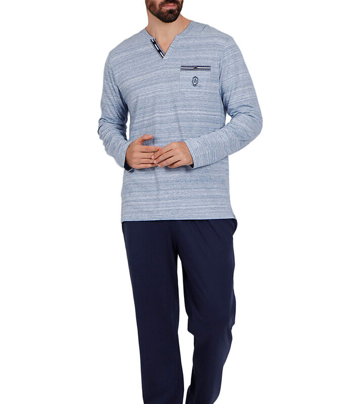 Pyjama pantalon top manches longues Light Stripes bleu image number 0