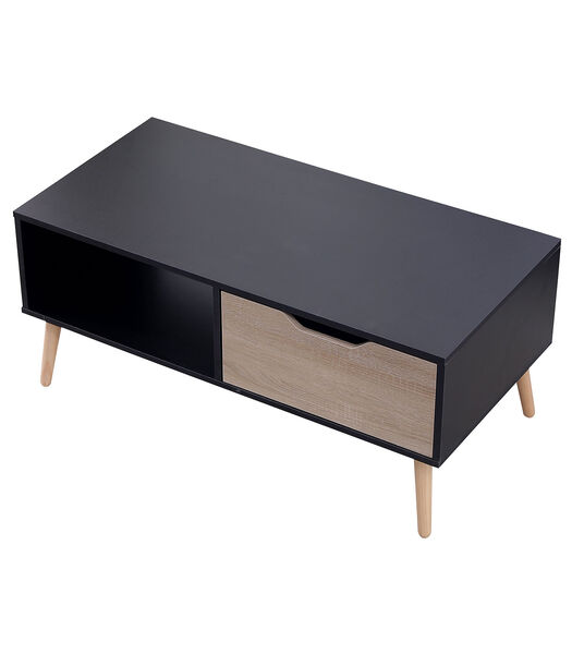 Table basse avec tiroir style scandinave noire FREJA