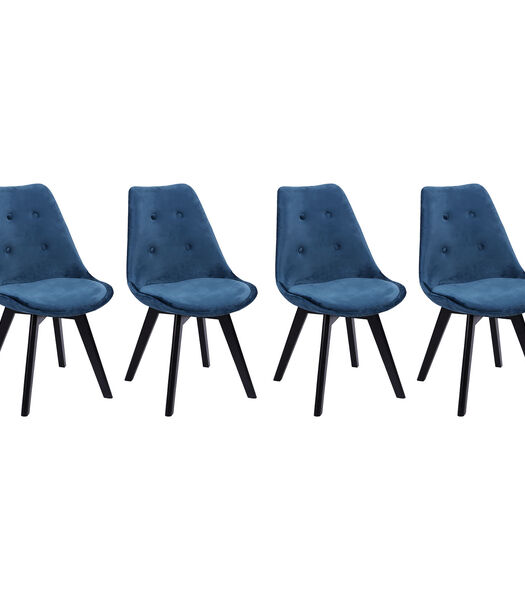 Set van 4 blauwe NORA fluwelen stoelen met kussen