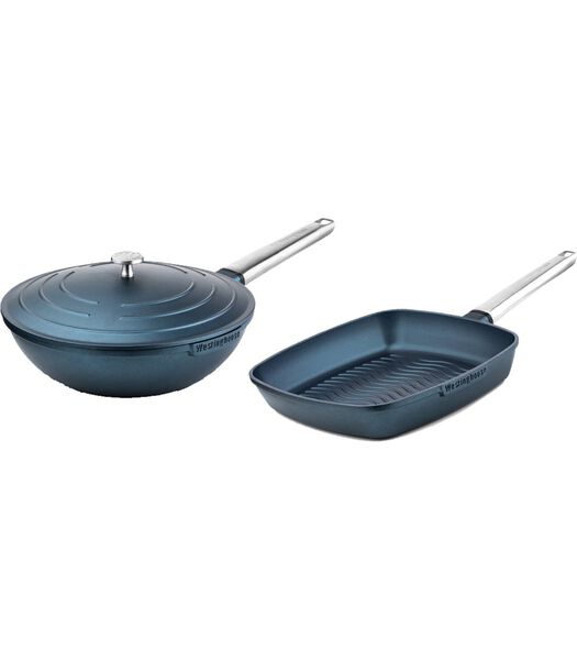 Ensemble de casseroles  Performance (poêle wok + poêle grill) ø 28 cm - Bleu - Induction et toutes autres sources de chaleur