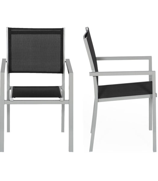 Set van 8 grijze aluminium stoelen - zwart textilene