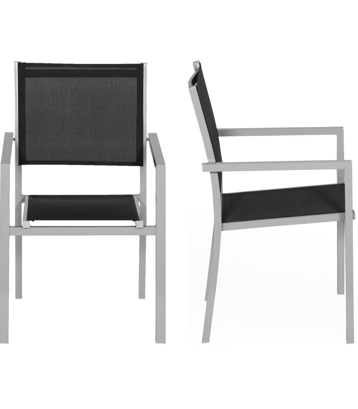 Lot de 8 chaises en aluminium gris - textilène noir image number 1
