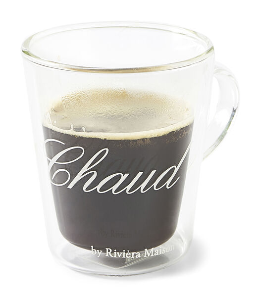 Set de 2 mugs  à thé ou à café en verre double paroi avec texte, C'est Chaud 220ml