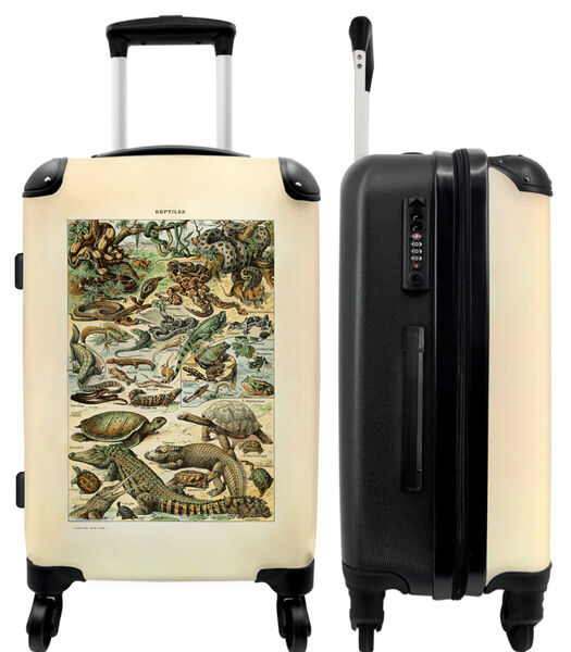 Bagage à main Valise avec 4 roues et serrure TSA (Reptiles - Vintage - Illustration - Animaux - Nature)