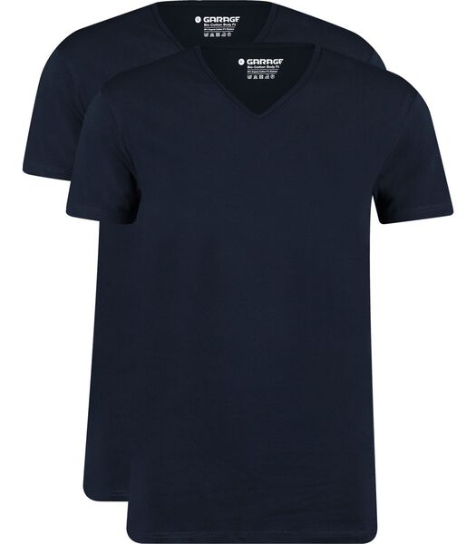 2-Pack Basic T-shirt Bio V-Neck Donkerblauw