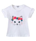 T-shirt met korte mouwen en kittenprint image number 0