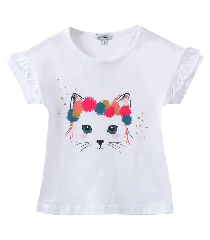 T-shirt met korte mouwen en kittenprint image number 0