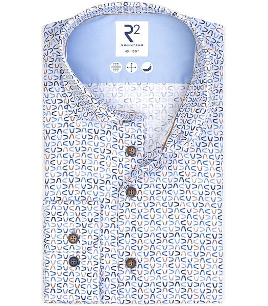 R2 Overhemd Extra Lange Mouwen Print Blauw