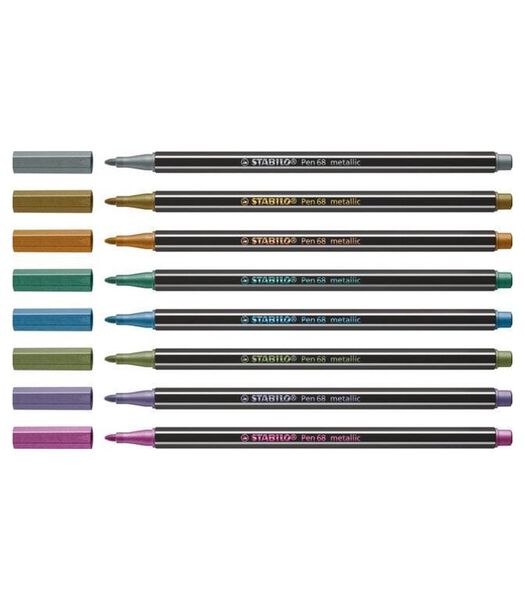 Pen 68 metallic - premium viltstift etui met 8 kleuren