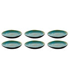 Bord Lotus 20.5 cm Turquoise Zwart Stoneware 6 stuks image number 0