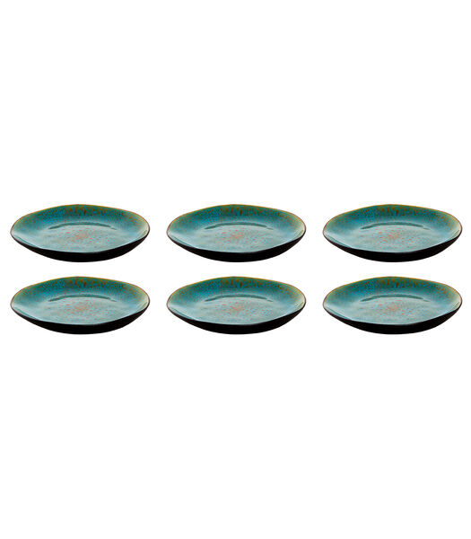 Bord Lotus 20.5 cm Zwart Turquoise Stoneware 6 stuks