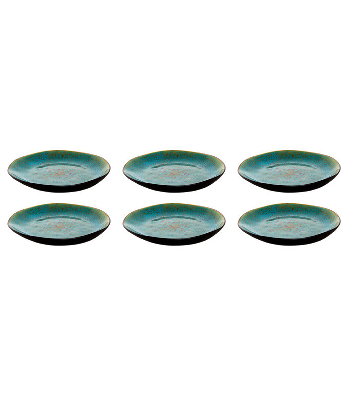 Bord Lotus 20.5 cm Turquoise Zwart Stoneware 6 stuks image number 0