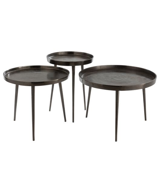 Queen - Tables d'appoint - set de 3 - plateau - métal - gris foncé