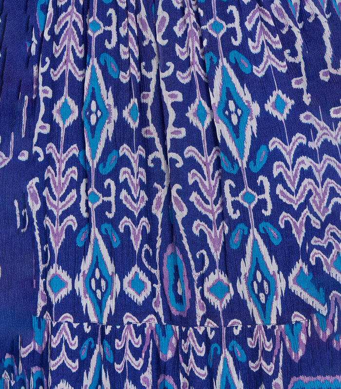 Jupe mi-longue bleue en voile imprimé taille smockée image number 4