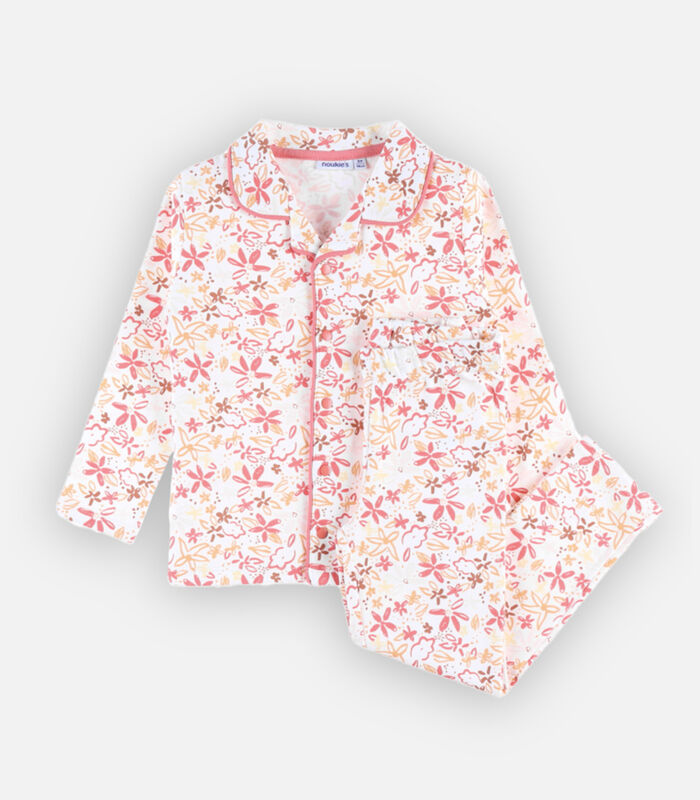 Bio katoenen 2-delige pyjama met bloemetjes, ecru/roos image number 3