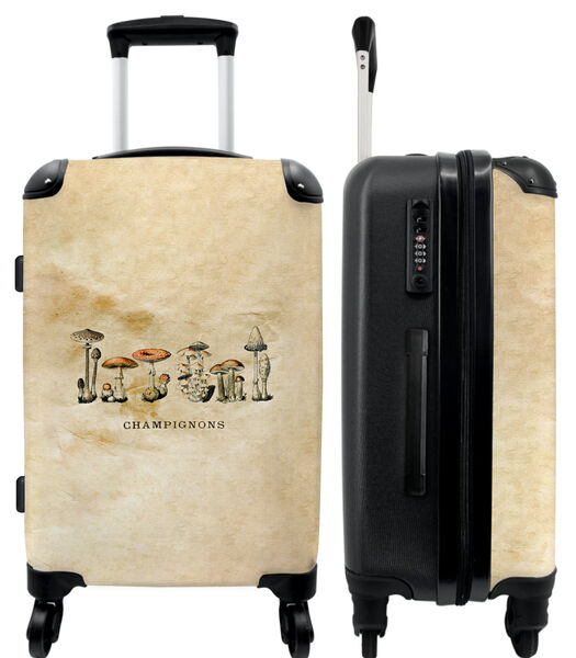 Bagage à main Valise avec 4 roues et serrure TSA (Vintage - Champignons - Marron - Illustration)