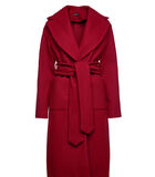 Manteau long rouge foncé imitation mouflon avec ceinture image number 1