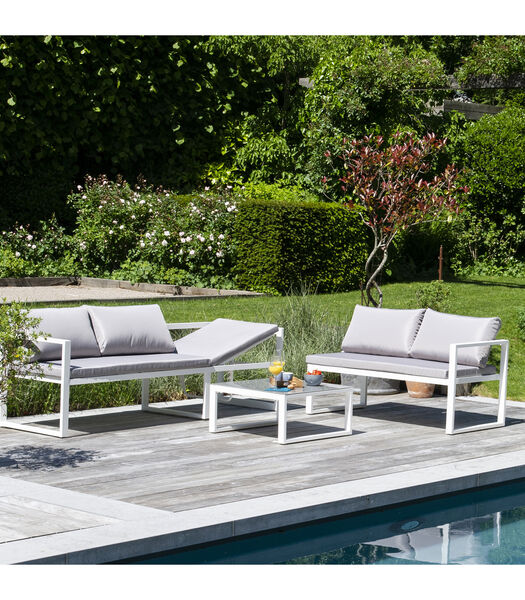 IBIZA modulaire tuinset in grijze stof 4 zitplaatsen - wit aluminium