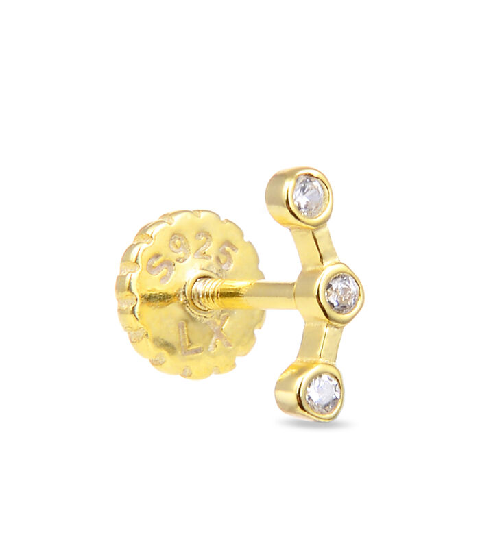 Boucle d'oreille unique. Piercing, qant en argent 925 et zircon brillant avec finition plaquée or jaune 18kt. image number 1