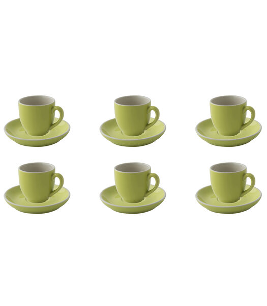 Koffiekop en schotel Colors 14 cl 12 cm Groen Porselein 6 stuk(s)