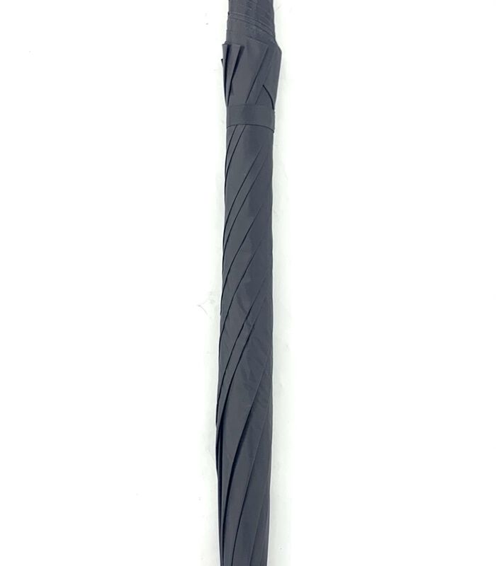 Golfparaplu effen grijs met rond houten handvat image number 1