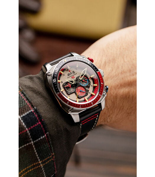 Heren quartz chronograaf horloge - Lederen band - Datum - Hawker Hunter