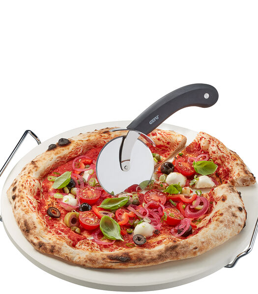 Pizzasteen met onderstel + pizzasnijder DARIOSO, rond