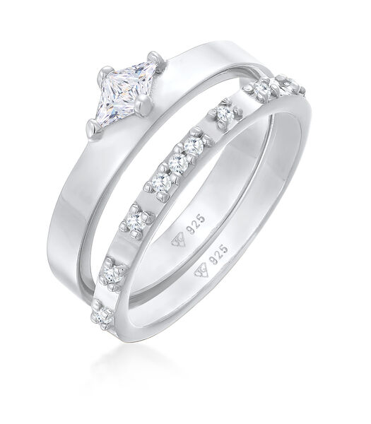 Ring Dames Set Eenzaam Verloving Met Zirkonia Kristallen In 925 Sterling Zilver