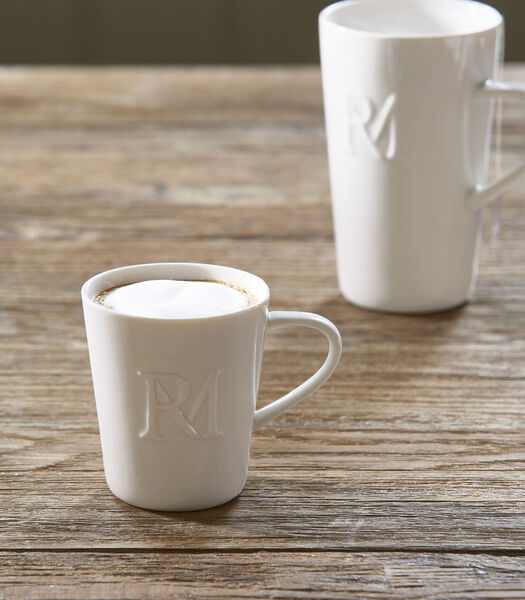 Koffiemokken, Drinkmokken - Monogram - Wit - Met logo - 2 stuks