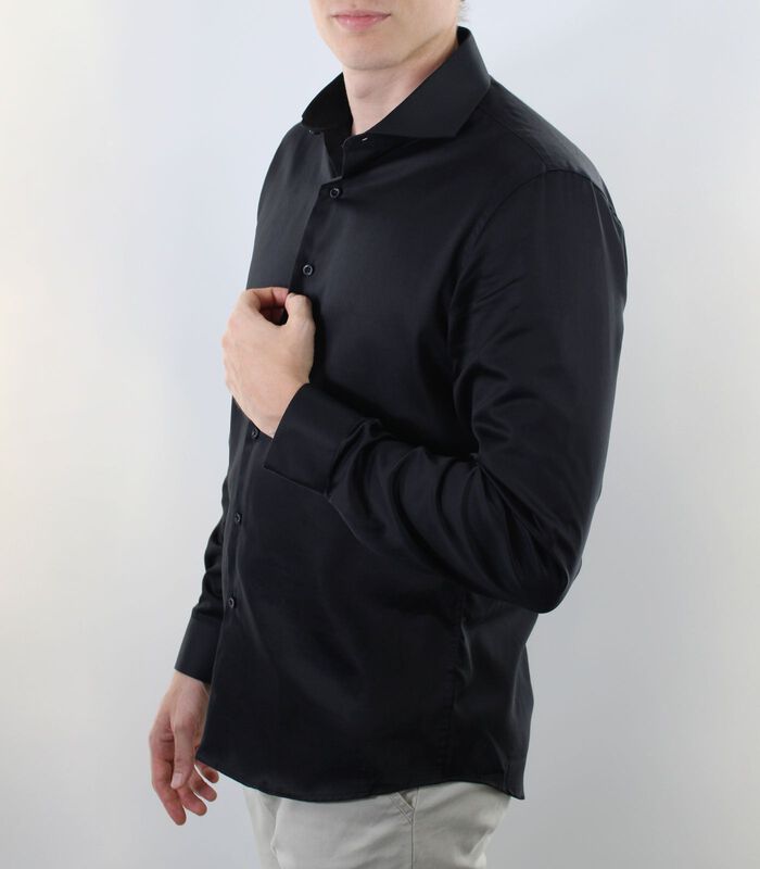 Strijkvrij Overhemd - Zwart - Slim Fit - Katoen Satijn - Lange Mouw - Heren image number 2