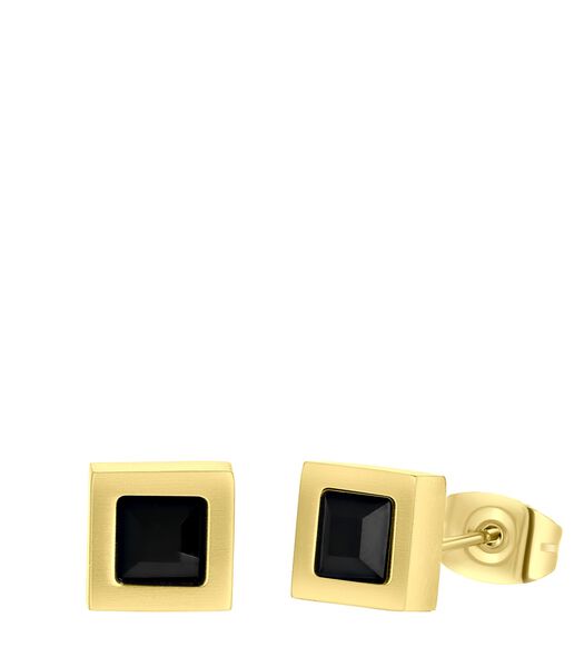 Boucles d'oreilles en acier pour hommes en or avec zircon noir
