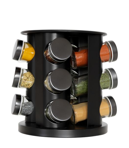 Étagère à épices  / Carrousel à épices - comprenant 12 pots à épices - Noir