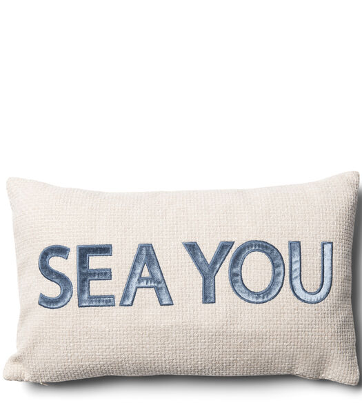 Kussenhoes wit en blauw 50x30 - Sea You sierkussen rechthoek