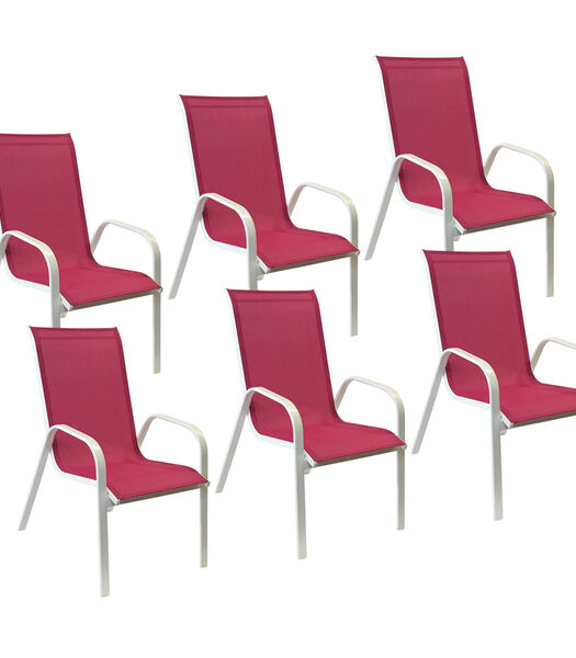Lot de 6 chaises MARBELLA en textilène rose - aluminium blanc