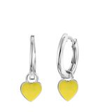 Zilveren oorringen met hanger hart enamel geel K3 image number 0