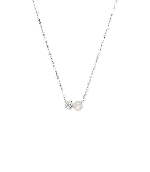 Chaîne avec pendentif pour dames, argent sterling 925, zirconium (synth.) perle de coquillage coeur