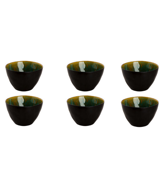 Schaal Lotus 15 cm 1 l Turquoise Zwart Stoneware 6 stuks