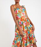 LOU PEARLDAY lange bruine jurk met tropische print image number 2