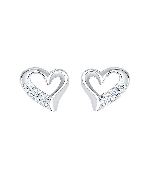 Boucles D'oreilles Femmes Clous D'oreilles Motif Coeur Élégant Avec Diamant (0.06 Ct.) En Argent Sterling 925