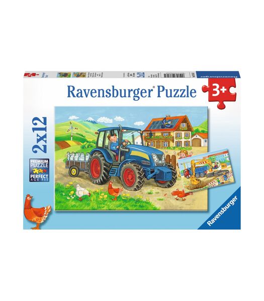 puzzel Op de bouwplaats en boerderij - Twee puzzels - 12 stukjes - kinderpuzzel