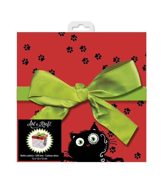 Boîte cadeau avec nœud - Motifs petit chat