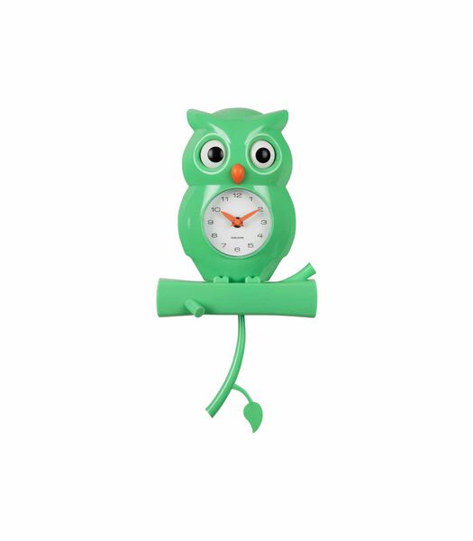 Wandklok Owl Pendulum - Groen - 20x8.5x37.5cm