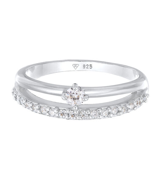 Ring Dames Verlovingsring Eenzaam Sprankelend Met Zirconia Kristallen In 925 Sterling Zilver