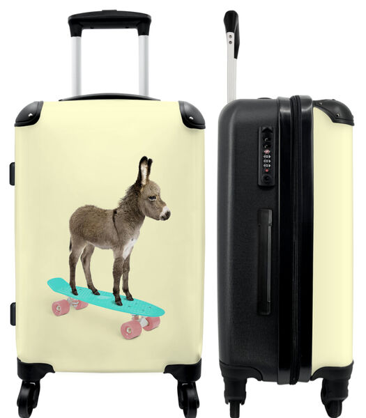 Handbagage Koffer met 4 wielen en TSA slot (Ezel - Skateboard - Bruin - Dieren - Geel)