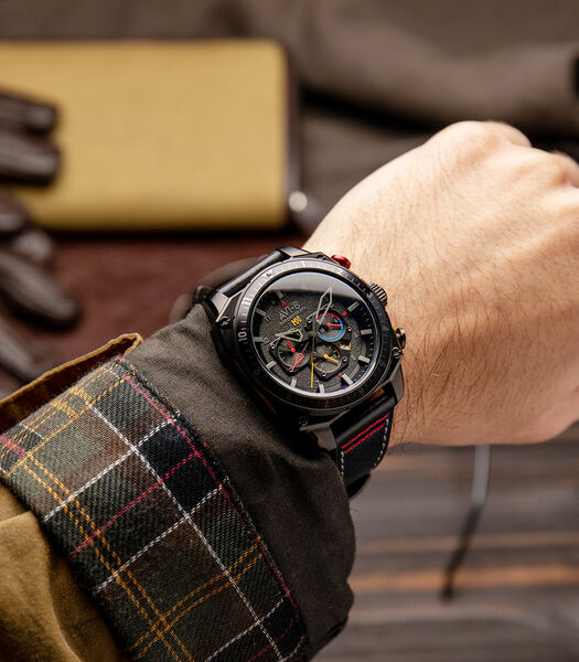 Heren quartz chronograaf horloge - Lederen band - Datum - Hawker Hunter