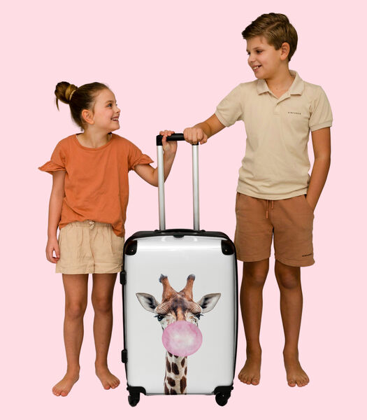 Handbagage Koffer met 4 wielen en TSA slot (Roze - Kinderen - Giraffe - Kauwgom)