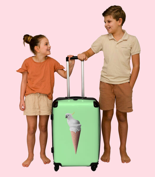 Bagage à main Valise avec 4 roues et serrure TSA (Perroquet - Cônes de glace - Crème glacée - Blanc - Vert)