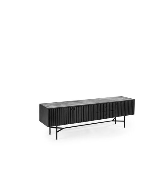 Piano - Meuble TV - L175cm - mangue - noir - plateau en marbre