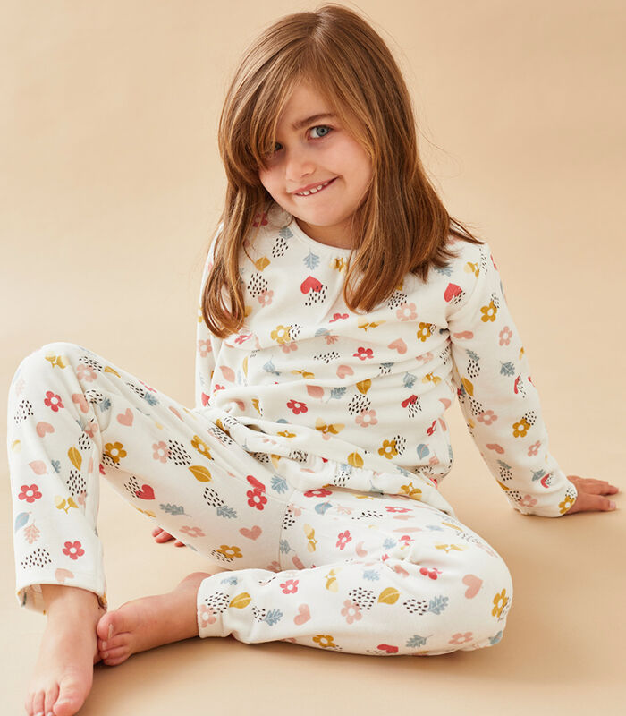 Pyjama 2 pièces fleuri en velours, multicolore image number 0
